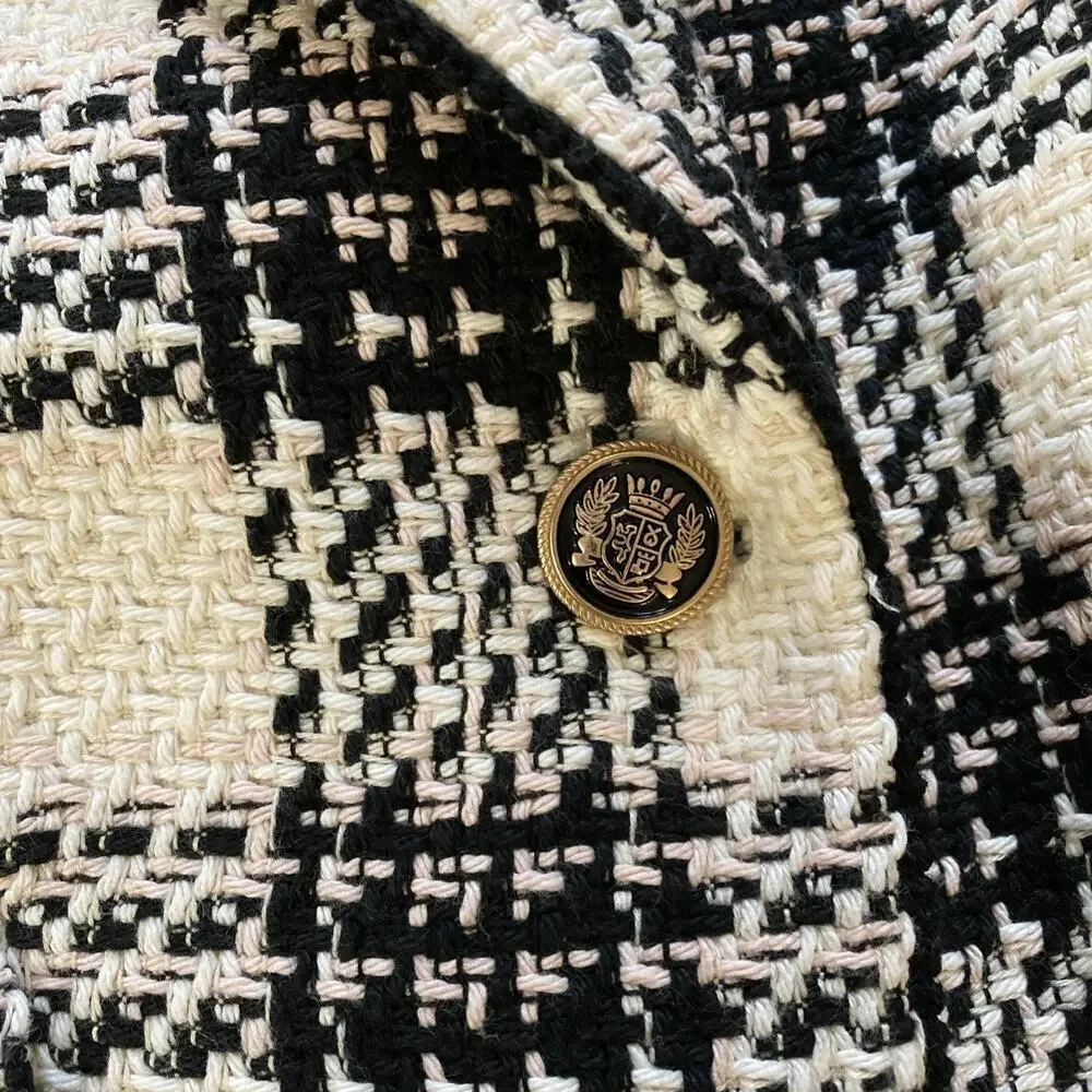 Talbots Women's Lake Tweed Blazer Sz 2‎ Ivory Blush Black Academia Clueless $219